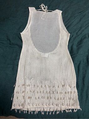 Peppermayo Cream Open-Knit Crochet Coverup